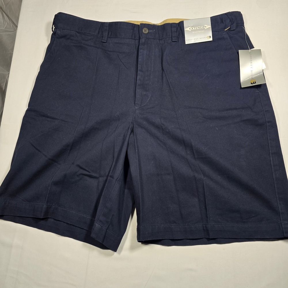 Geoffrey Beene W39Mens Navy Blue Cotton Extender Waistband Flat Front Shorts
